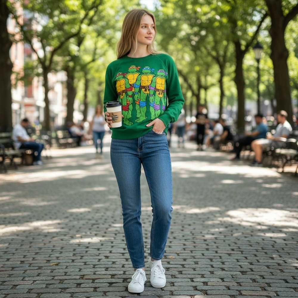 Vintage 2015 Nickelodeon TMNT Long Sleeve Shirt Youth XL 15/17 Green Unisex
